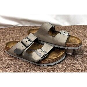 Birkenstock Arizona Nubuck Leather Suede Sandals Dove Grey Gray Buckle 40 9.5